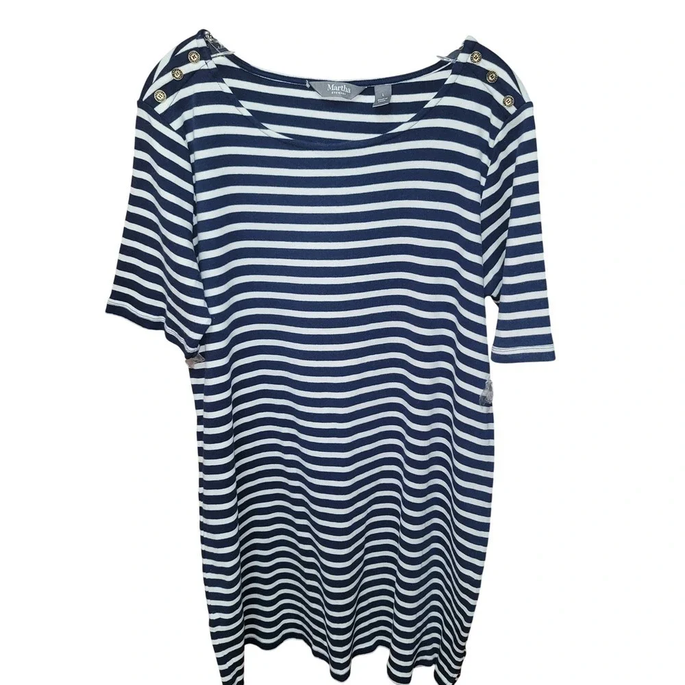 Women Striped Scoopneck Elbow T Shirt Vacation Dress Sz L Fisherman France Y2K‎